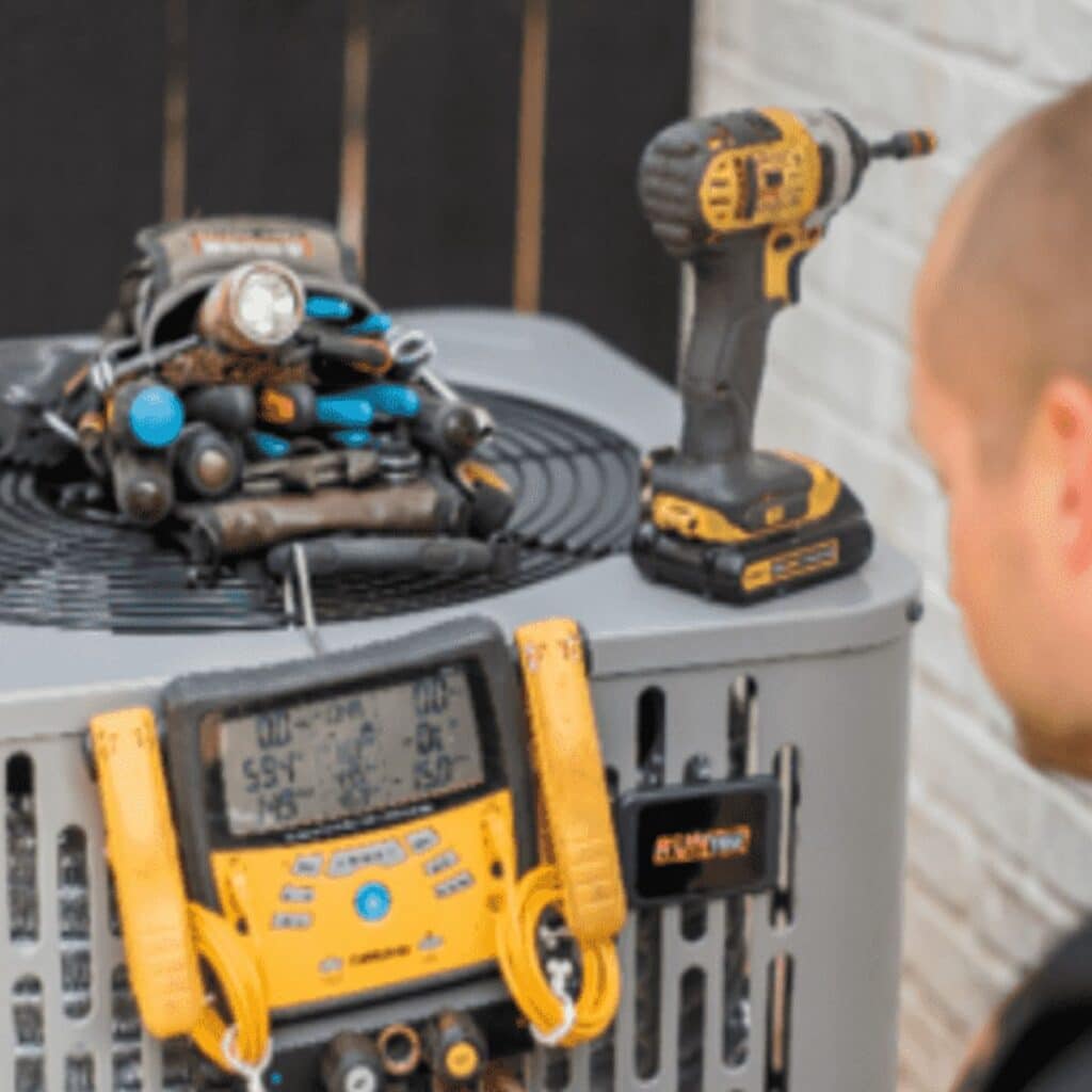 Close up view of the tools an HVAC technician uses